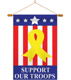 Support Our Troops 5 Star - Patriotic Americana Vertical Applique Decorative Flags HG111043
