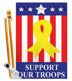Support Our Troops 5 Star - Patriotic Americana Vertical Applique Decorative Flags HG111043