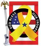 God Bless Our Troops - Patriotic Americana Vertical Applique Decorative Flags HG111047