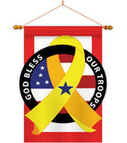 God Bless Our Troops - Patriotic Americana Vertical Applique Decorative Flags HG111047