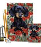 Dachsund In Tulips - Pets Nature Vertical Impressions Decorative Flags HG110080 Made In USA