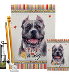 Black Pitbull Happiness - Pets Nature Vertical Impressions Decorative Flags HG110154 Made In USA