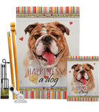 Bulldog Happiness - Pets Nature Vertical Impressions Decorative Flags HG110188 Made In USA