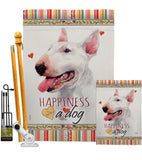 White Bull Terrier Happiness - Pets Nature Vertical Impressions Decorative Flags HG110233 Made In USA