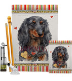 Blue Long Hair Dachshund Happiness - Pets Nature Vertical Impressions Decorative Flags HG110251 Made In USA