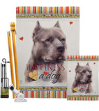 Blue Pitbull Happiness - Pets Nature Vertical Impressions Decorative Flags HG110264 Made In USA