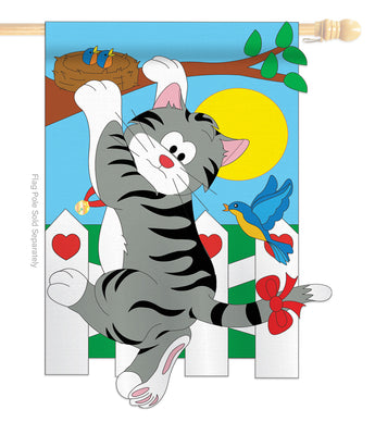 Climbing Cat - Pets Nature Vertical Applique Decorative Flags HG110028