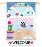 Welcome Kitty - Pets Nature Vertical Applique Decorative Flags HG110029