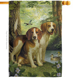 Beagles And Duck - Pets Nature Vertical Impressions Decorative Flags HG110068 Made In USA