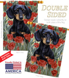 Dachsund In Tulips - Pets Nature Vertical Impressions Decorative Flags HG110080 Made In USA