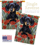 Dachsund In Tulips - Pets Nature Vertical Impressions Decorative Flags HG110080 Made In USA