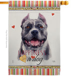 Black Pitbull Happiness - Pets Nature Vertical Impressions Decorative Flags HG110154 Made In USA