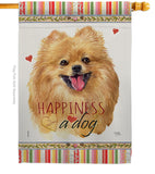 Pomeranian Happiness - Pets Nature Vertical Impressions Decorative Flags HG110206 Made In USA