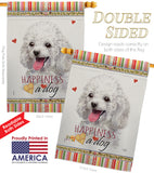 White Poodle Happiness - Pets Nature Vertical Impressions Decorative Flags HG110208 Made In USA