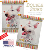 White Bull Terrier Happiness - Pets Nature Vertical Impressions Decorative Flags HG110233 Made In USA