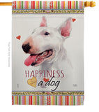 White Bull Terrier Happiness - Pets Nature Vertical Impressions Decorative Flags HG110233 Made In USA