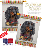 Blue Long Hair Dachshund Happiness - Pets Nature Vertical Impressions Decorative Flags HG110251 Made In USA