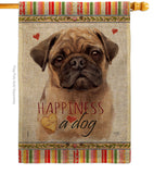 Fawn Pug Happiness - Pets Nature Vertical Impressions Decorative Flags HG110266 Made In USA