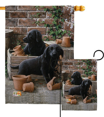 Black Lab Pups - Pets Nature Vertical Impressions Decorative Flags HG110007 Made In USA