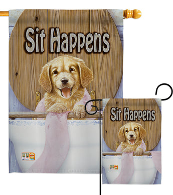 Sit Happens - Pets Nature Vertical Impressions Decorative Flags HG110008 Made In USA