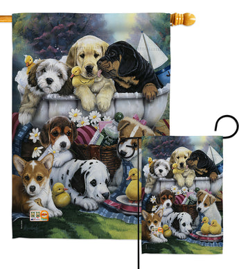 Bath Time Pups - Pets Nature Vertical Impressions Decorative Flags HG110046 Made In USA