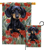 Dachsund In Tulips - Pets Nature Vertical Impressions Decorative Flags HG110080 Made In USA