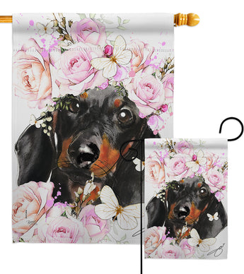 Dachshund Floral - Pets Nature Vertical Impressions Decorative Flags HG110132 Made In USA