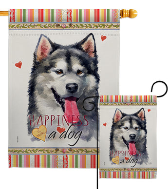 Alaskan Malamute Happiness - Pets Nature Vertical Impressions Decorative Flags HG110142 Made In USA