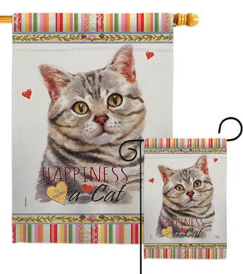 Gray American Short Hair Happiness - Pets Nature Vertical Impressions Decorative Flags HG110145 Made In USA