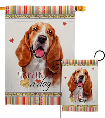 Basset Hound Happiness - Pets Nature Vertical Impressions Decorative Flags HG110149 Made In USA