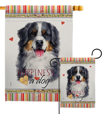 Bernese Mountain Happiness - Pets Nature Vertical Impressions Decorative Flags HG110153 Made In USA