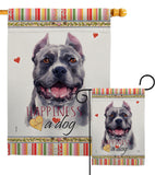 Black Pitbull Happiness - Pets Nature Vertical Impressions Decorative Flags HG110154 Made In USA