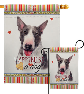 Bull Terrier Happiness - Pets Nature Vertical Impressions Decorative Flags HG110163 Made In USA