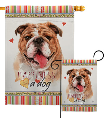 Bulldog Happiness - Pets Nature Vertical Impressions Decorative Flags HG110188 Made In USA