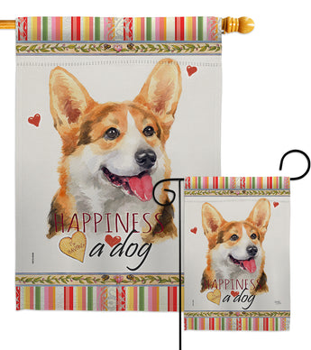 Pembroke Welsh Corgi Happiness - Pets Nature Vertical Impressions Decorative Flags HG110202 Made In USA