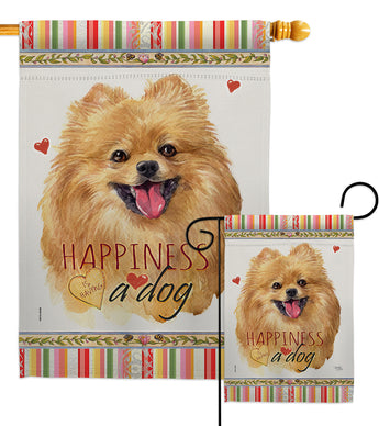 Pomeranian Happiness - Pets Nature Vertical Impressions Decorative Flags HG110206 Made In USA