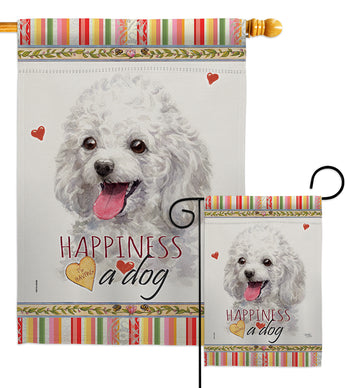 White Poodle Happiness - Pets Nature Vertical Impressions Decorative Flags HG110208 Made In USA