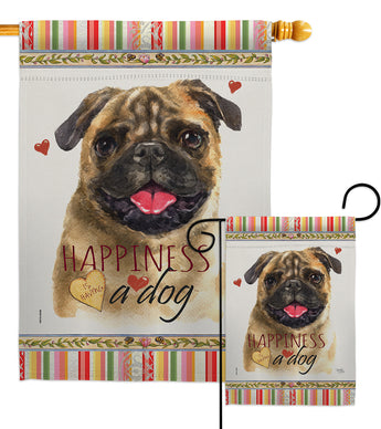 Pug Happiness - Pets Nature Vertical Impressions Decorative Flags HG110210 Made In USA
