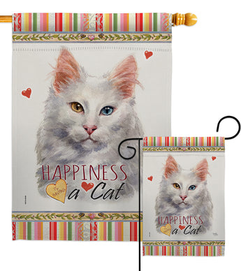 Turkish Angora Happiness - Pets Nature Vertical Impressions Decorative Flags HG110230 Made In USA