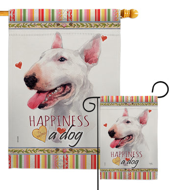 White Bull Terrier Happiness - Pets Nature Vertical Impressions Decorative Flags HG110233 Made In USA