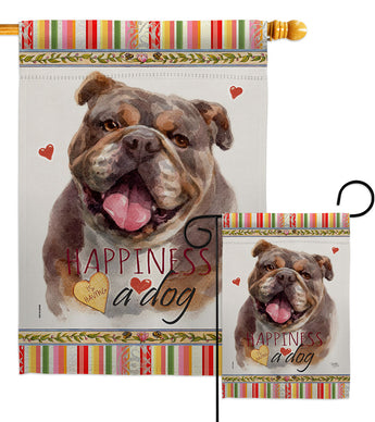 Chocolate Bulldog Happiness - Pets Nature Vertical Impressions Decorative Flags HG110244 Made In USA