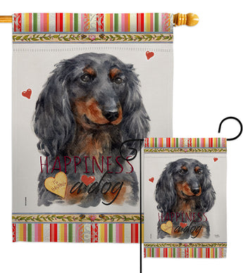Blue Long Hair Dachshund Happiness - Pets Nature Vertical Impressions Decorative Flags HG110251 Made In USA