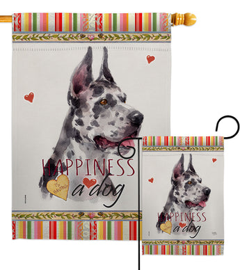 Harlequin Great Dane Happiness - Pets Nature Vertical Impressions Decorative Flags HG110256 Made In USA