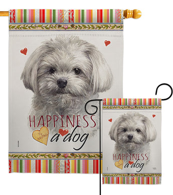 Cute Maltese Happiness - Pets Nature Vertical Impressions Decorative Flags HG110262 Made In USA
