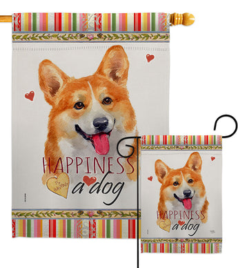 Fawn Corgi Happiness - Pets Nature Vertical Impressions Decorative Flags HG110263 Made In USA