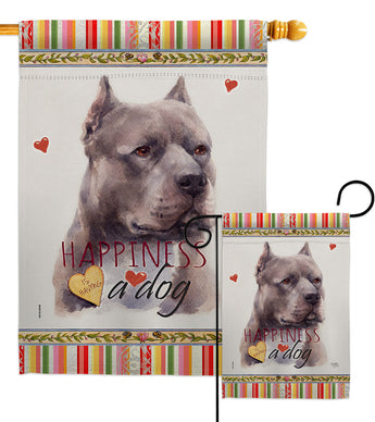 Blue Pitbull Happiness - Pets Nature Vertical Impressions Decorative Flags HG110264 Made In USA