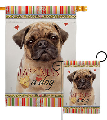 Fawn Pug Happiness - Pets Nature Vertical Impressions Decorative Flags HG110266 Made In USA