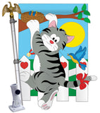Climbing Cat - Pets Nature Vertical Applique Decorative Flags HG110028