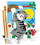 Climbing Cat - Pets Nature Vertical Applique Decorative Flags HG110028