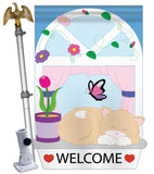 Welcome Kitty - Pets Nature Vertical Applique Decorative Flags HG110029
